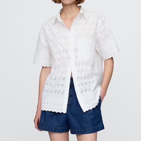 Gap × Doen White Eyelet Short Sleeve Button Up Shirt DÔEN Medium